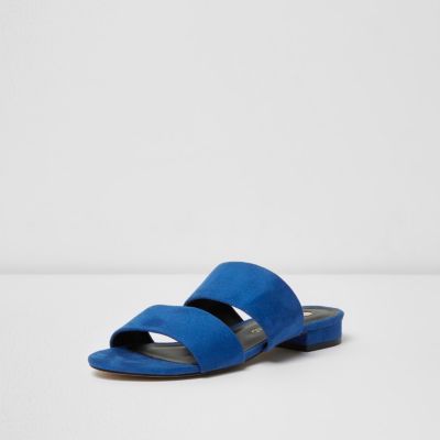 Blue two strap mules